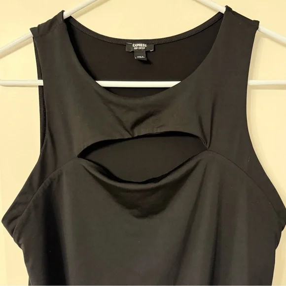 Nwot EXPRESS Body Contour Chest Cutout Black Bodysuit - Picture 3 of 4